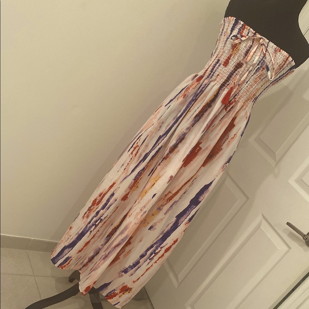 Elegant Pink and Orange Strapless Sundress for Prom